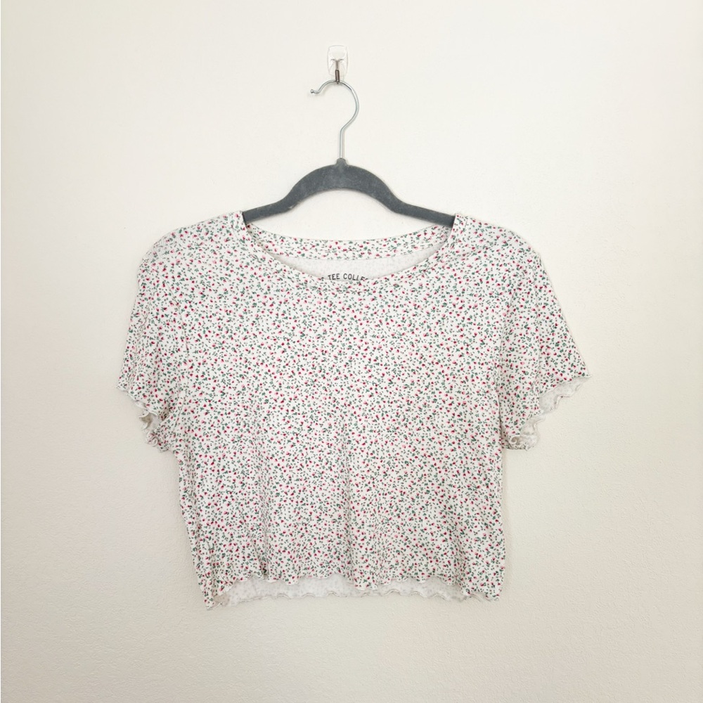 White with Pink & Green Floral Pattern Aero “Shrunken Tee”